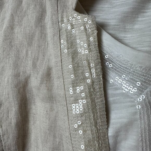 Chico's jacket shirt 2 piece set sz L / 16 100% linen beige tan blazer‎ jacket - Picture 2 of 10